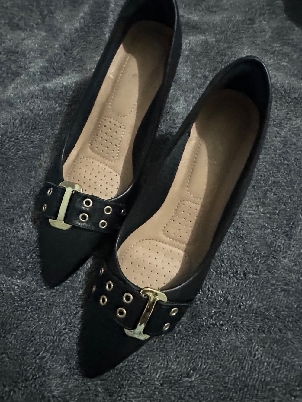Classic Black Pointed Buckle Flats - Women's Comfortable Loafers
